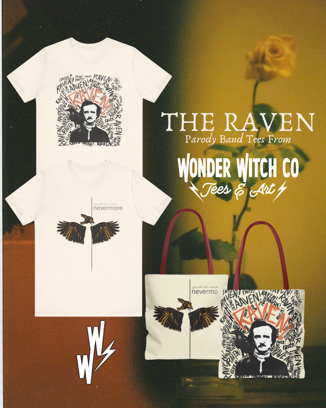 The Raven| Edgar Allan Poe | Double Sided Parody Band Tee Tote